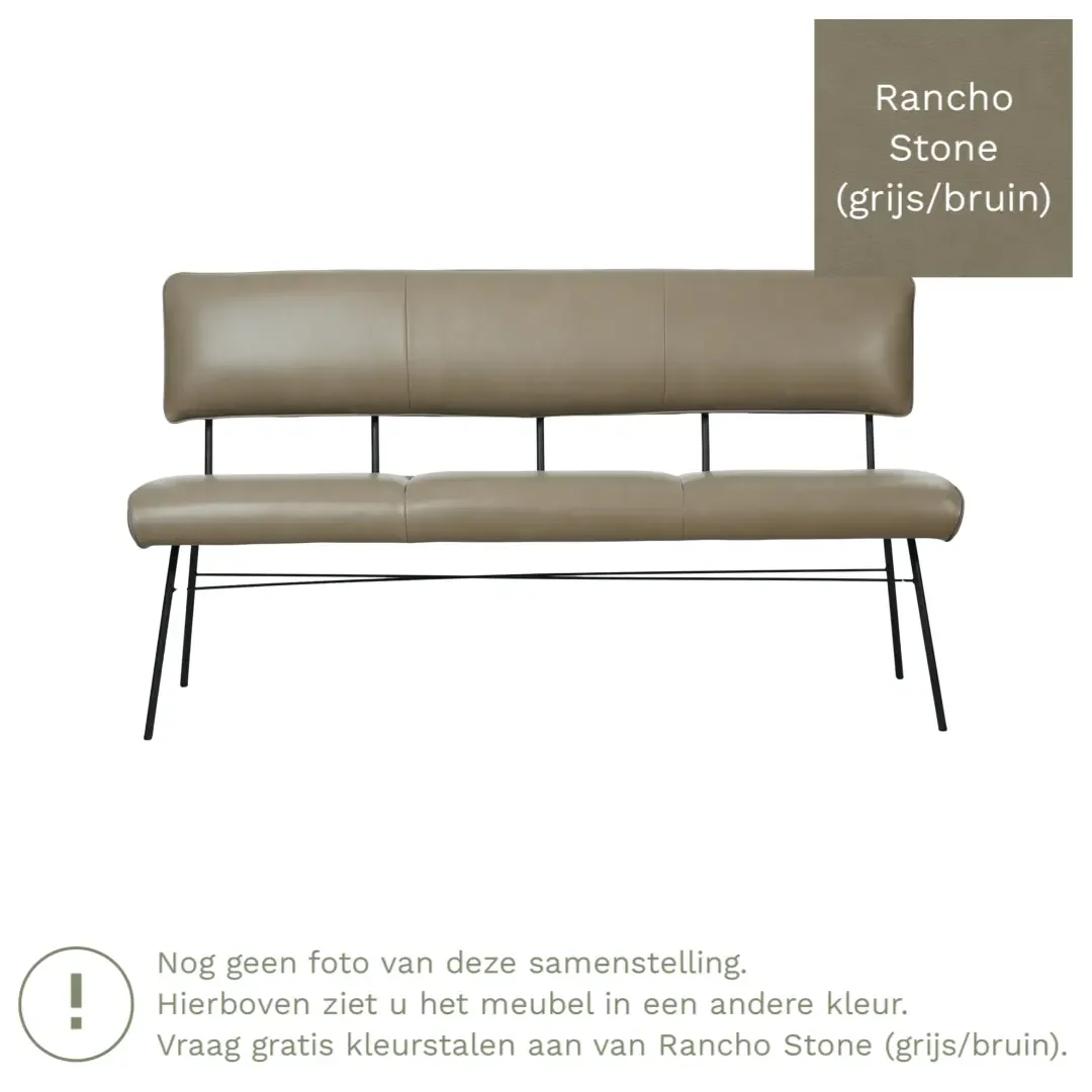 afbeelding van Leren eetkamerbank Solid - Rancho Stone (grijs/bruin) - Poten staal rond zwart