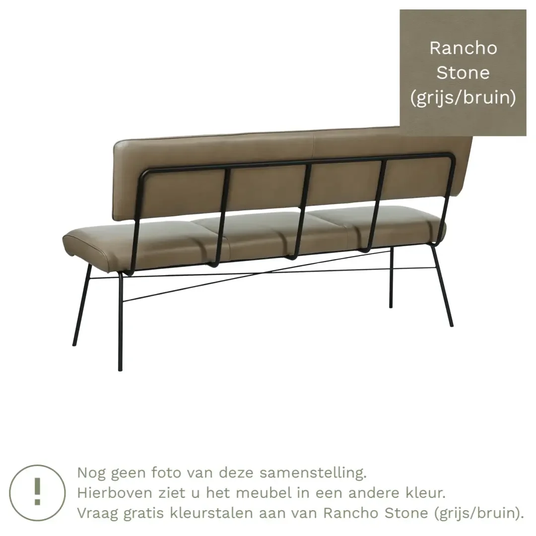 afbeelding van Leren eetkamerbank Solid - Rancho Stone (grijs/bruin) - Poten staal rond zwart