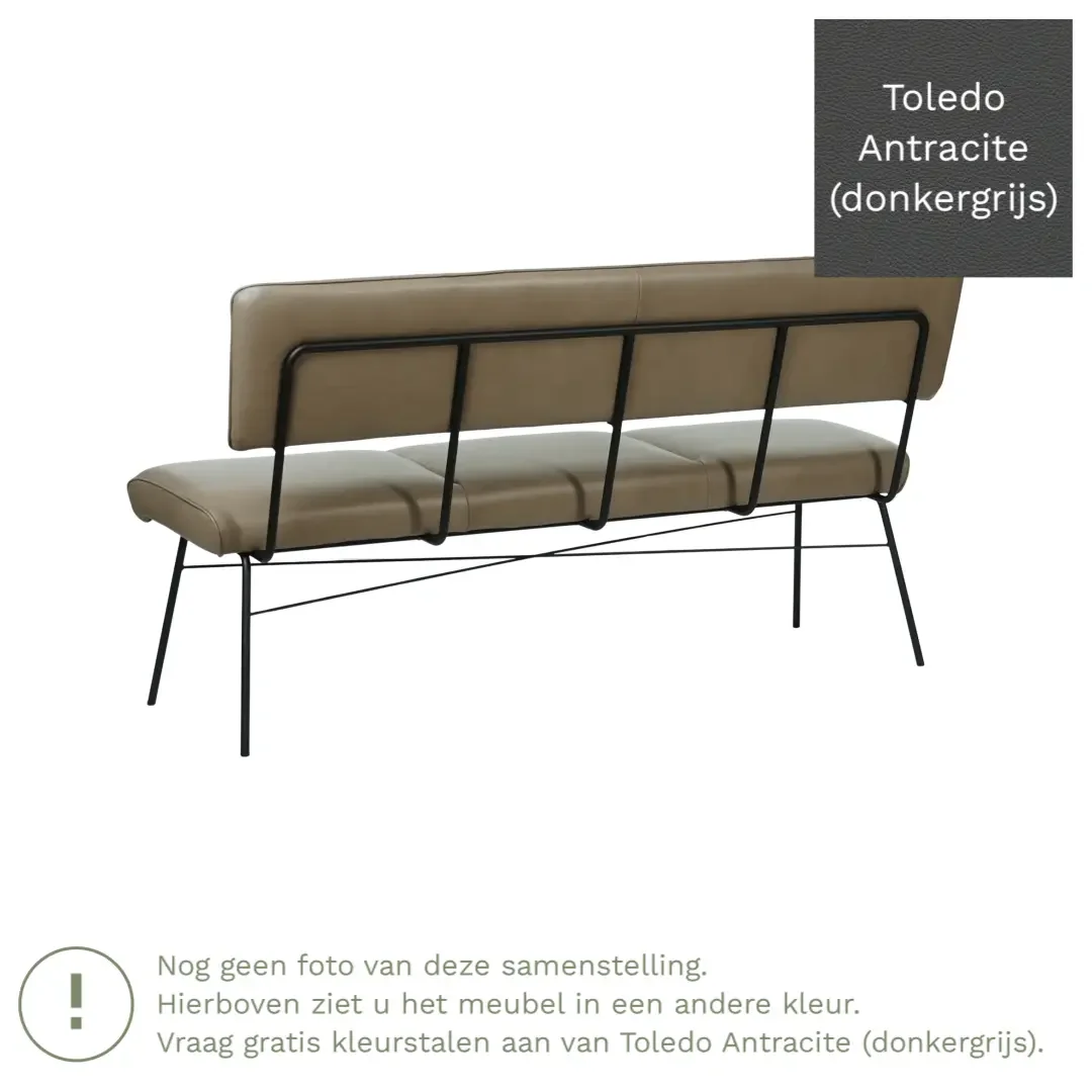 afbeelding van Leren eetkamerbank Solid - Toledo Antracite (donkergrijs) - Poten staal rond zwart