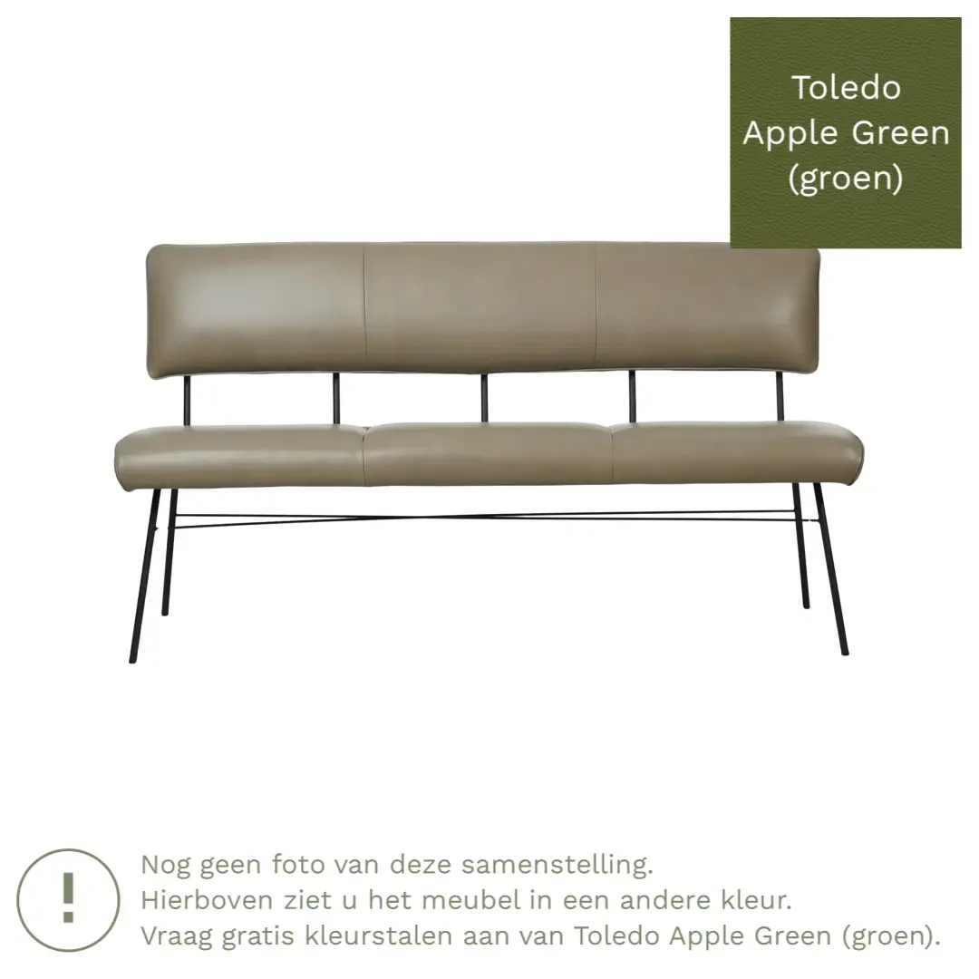 afbeelding van Leren eetkamerbank Solid - Toledo Apple Green (groen) - Poten staal rond zwart