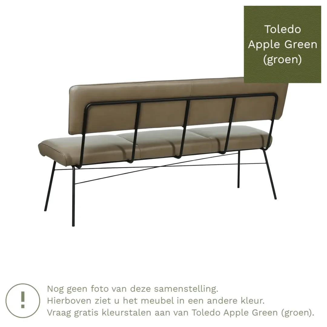 afbeelding van Leren eetkamerbank Solid - Toledo Apple Green (groen) - Poten staal rond zwart