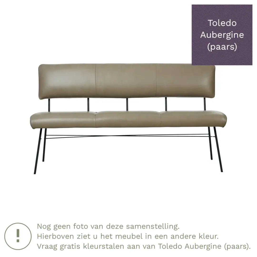 afbeelding van Leren eetkamerbank Solid - Toledo Aubergine (paars) - Poten staal rond zwart