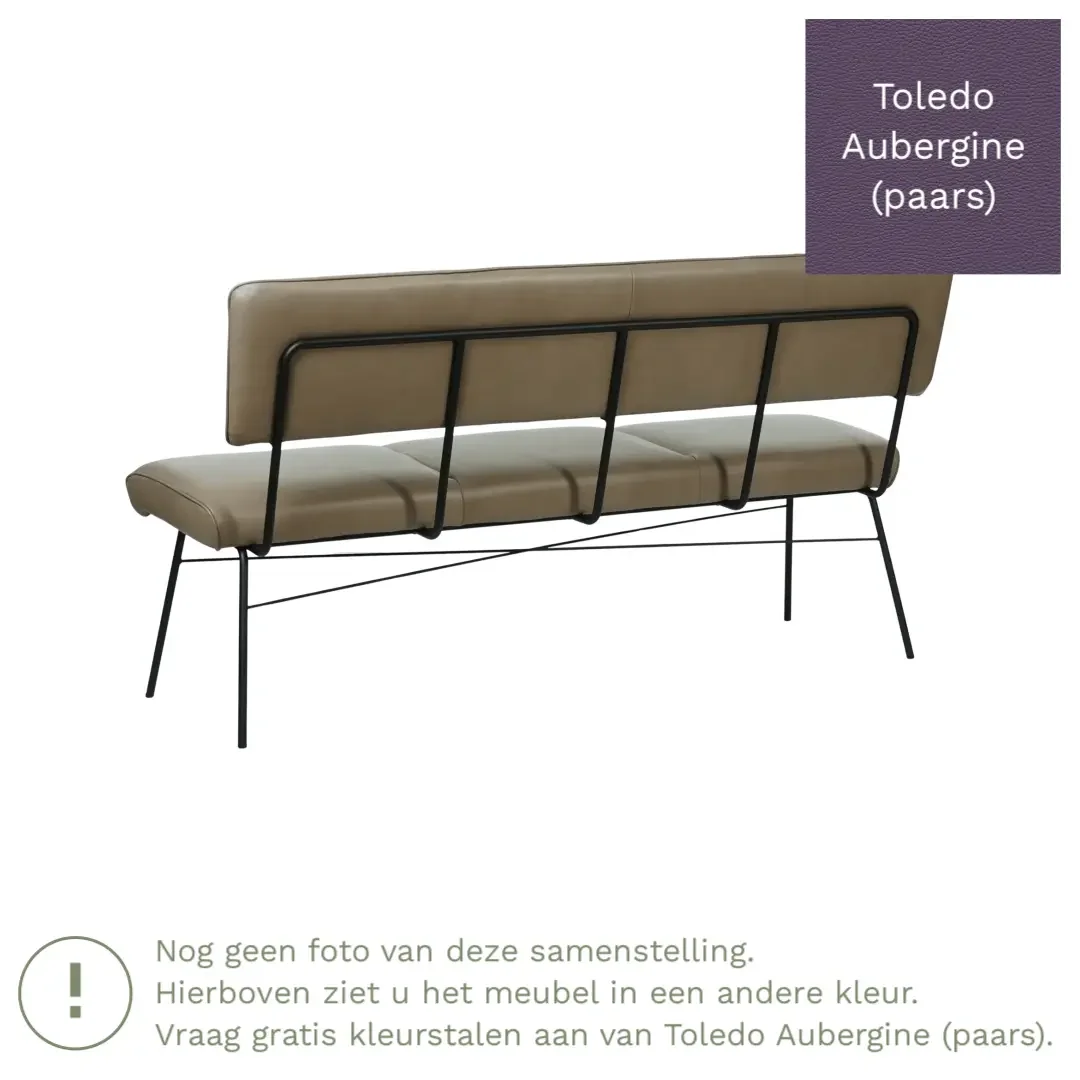 afbeelding van Leren eetkamerbank Solid - Toledo Aubergine (paars) - Poten staal rond zwart