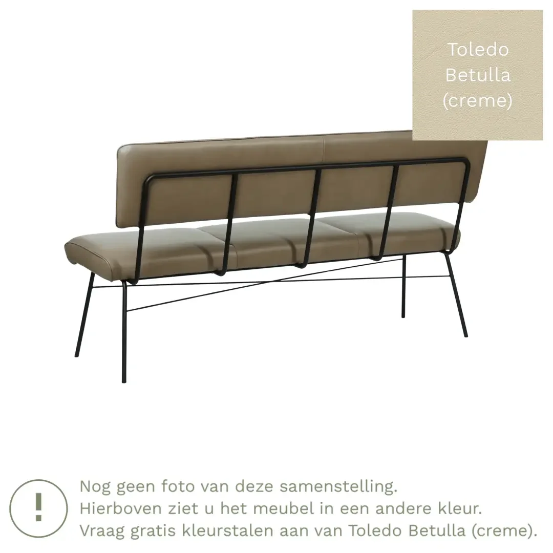 afbeelding van Leren eetkamerbank Solid - Toledo Betulla (crème) - Poten staal rond zwart
