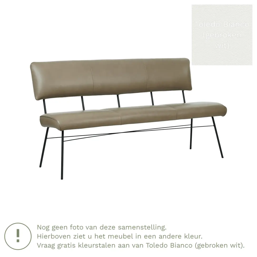 afbeelding van Leren eetkamerbank Solid - Toledo Bianco (gebroken wit) - Poten staal rond zwart