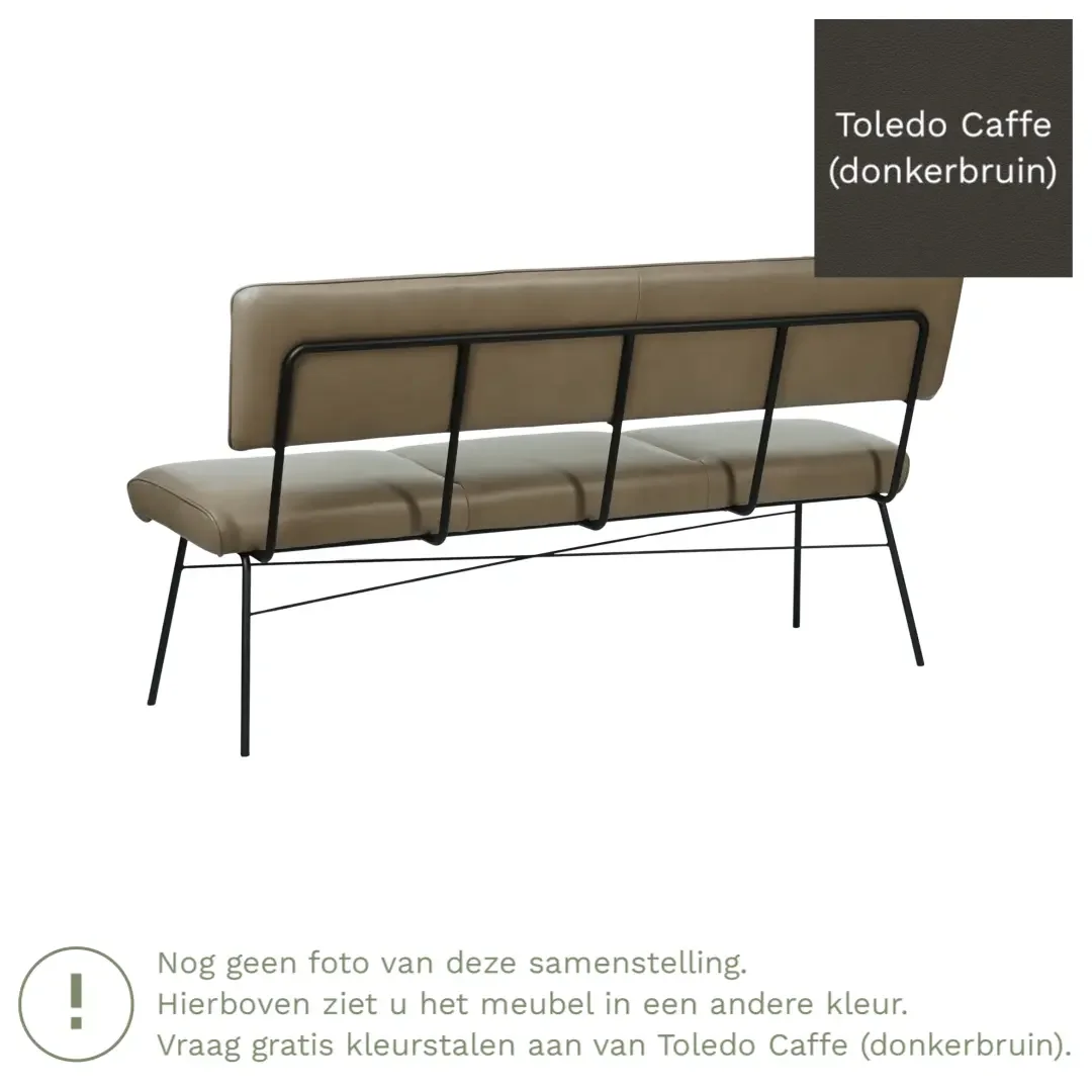 afbeelding van Leren eetkamerbank Solid - Toledo Caffe (donkerbruin) - Poten staal rond zwart