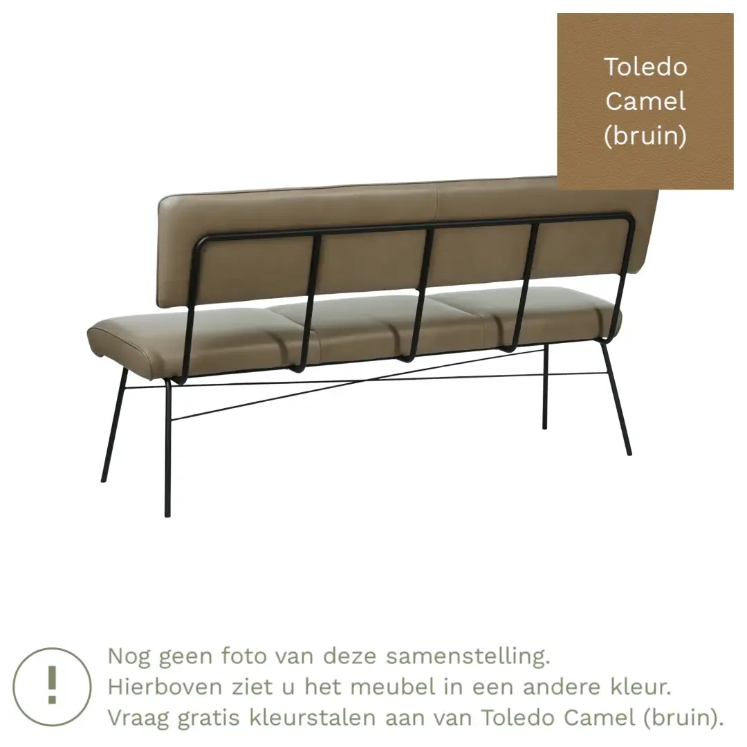 afbeelding van Leren eetkamerbank Solid - Toledo Camel (bruin) - Poten staal rond zwart