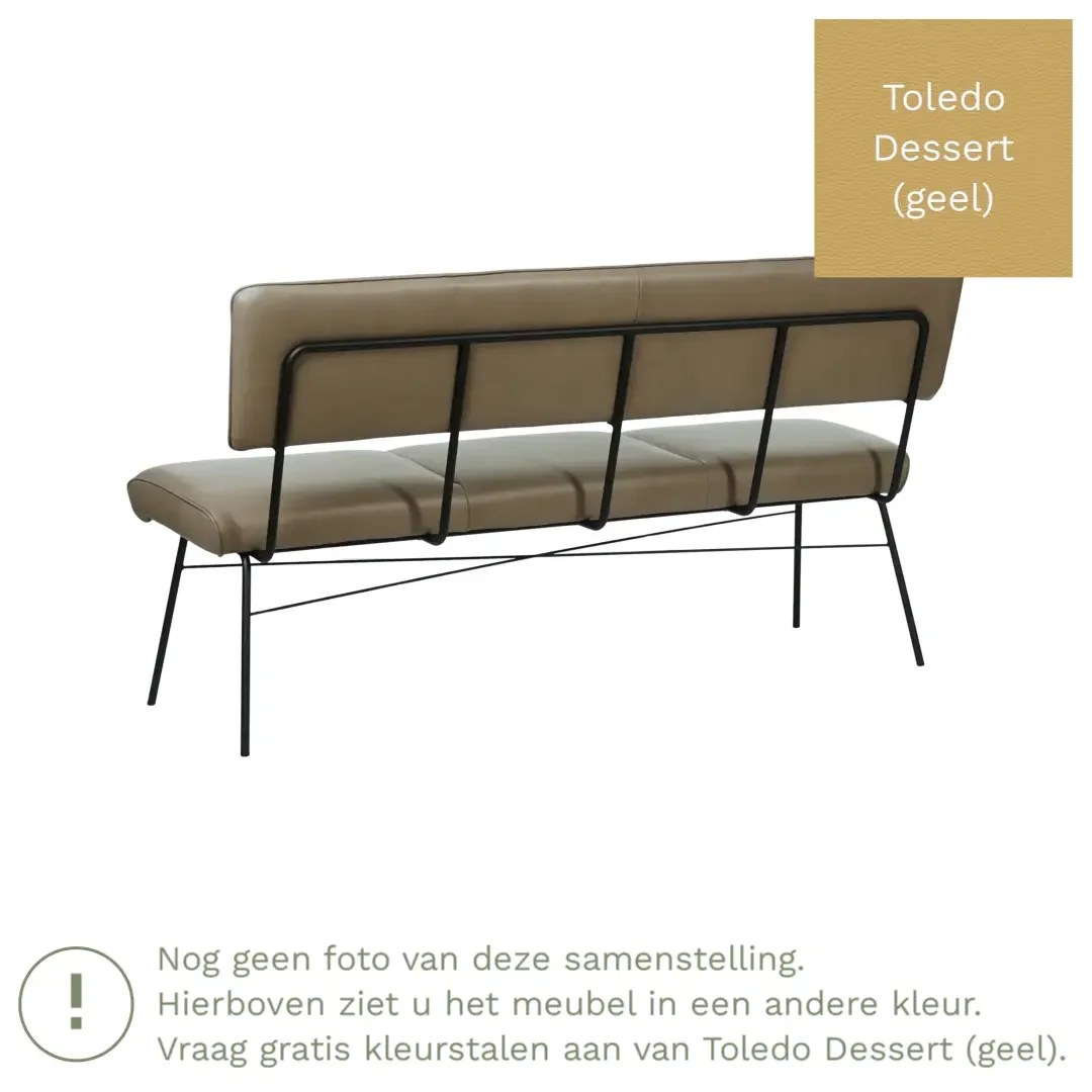 afbeelding van Leren eetkamerbank Solid - Toledo Dessert (geel) - Poten staal rond zwart