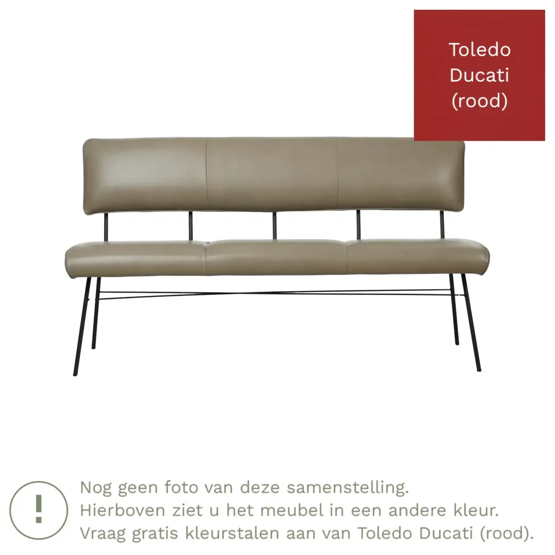 afbeelding van Leren eetkamerbank Solid - Toledo Ducati (rood) - Poten staal rond zwart