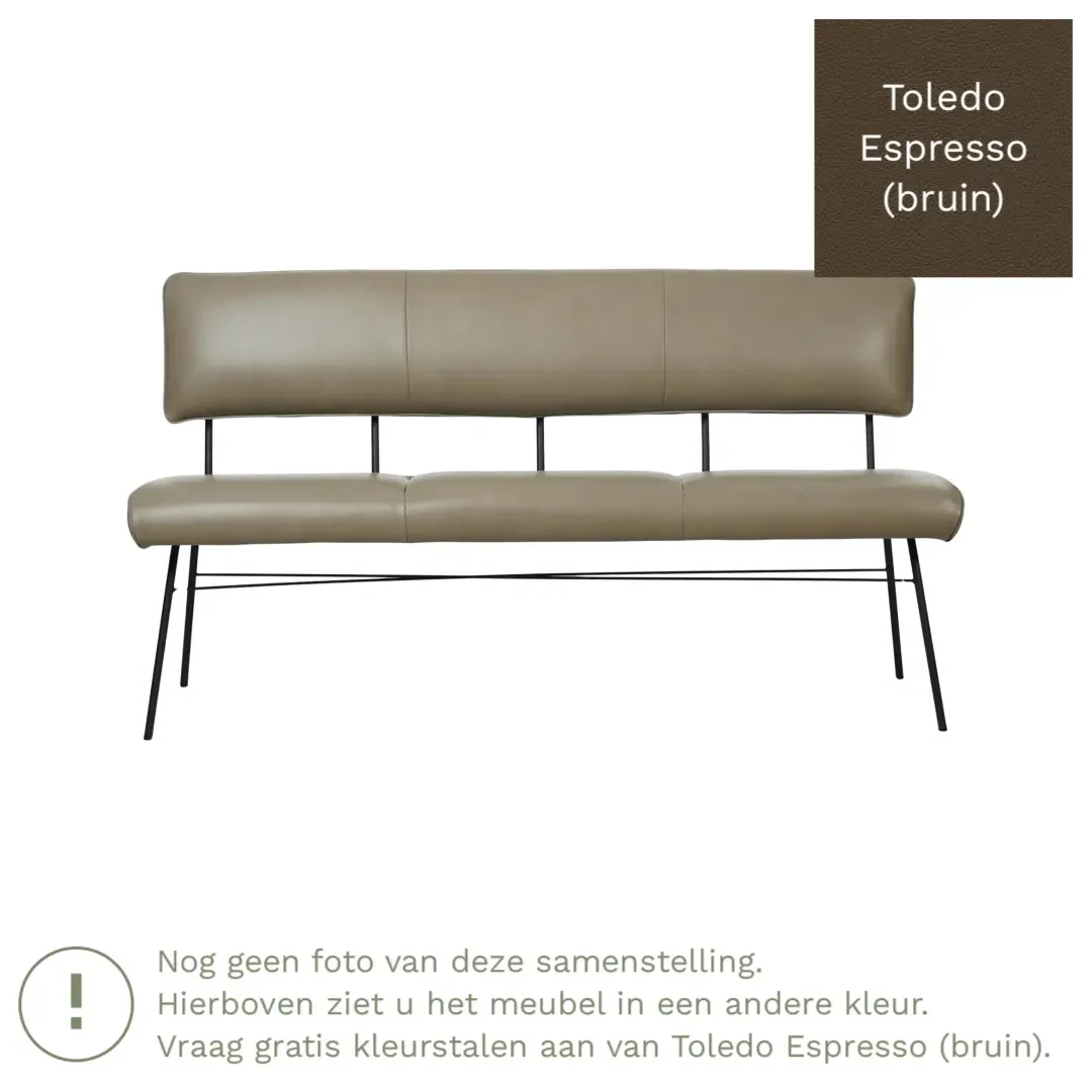 afbeelding van Leren eetkamerbank Solid - Toledo Espresso (bruin) - Poten staal rond zwart