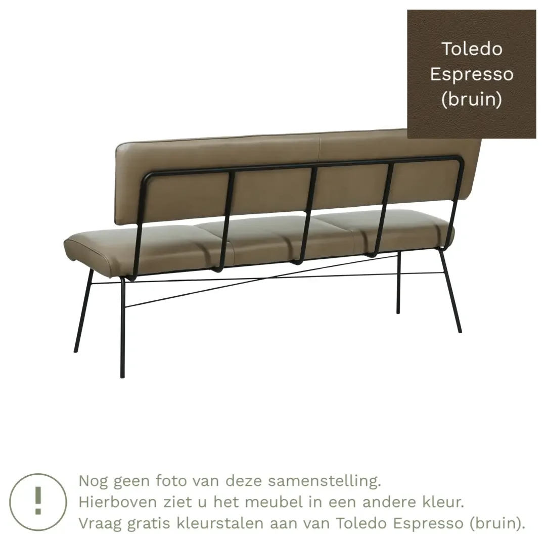 afbeelding van Leren eetkamerbank Solid - Toledo Espresso (bruin) - Poten staal rond zwart