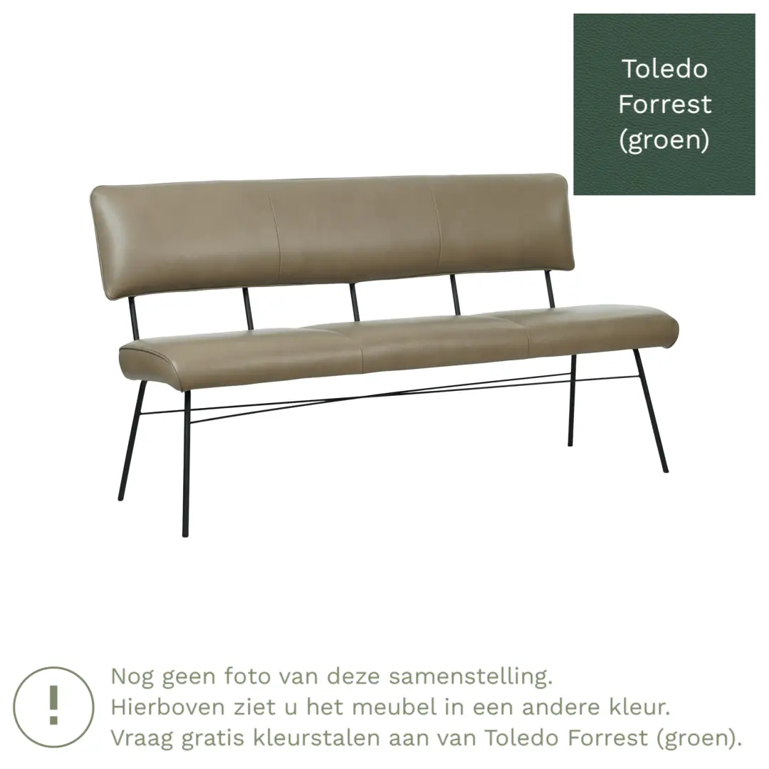 afbeelding van Leren eetkamerbank Solid - Toledo Forrest (groen) - Poten staal rond zwart