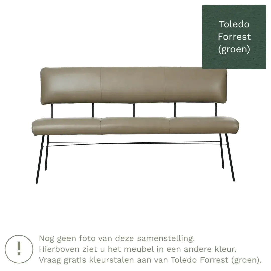 afbeelding van Leren eetkamerbank Solid - Toledo Forrest (groen) - Poten staal rond zwart