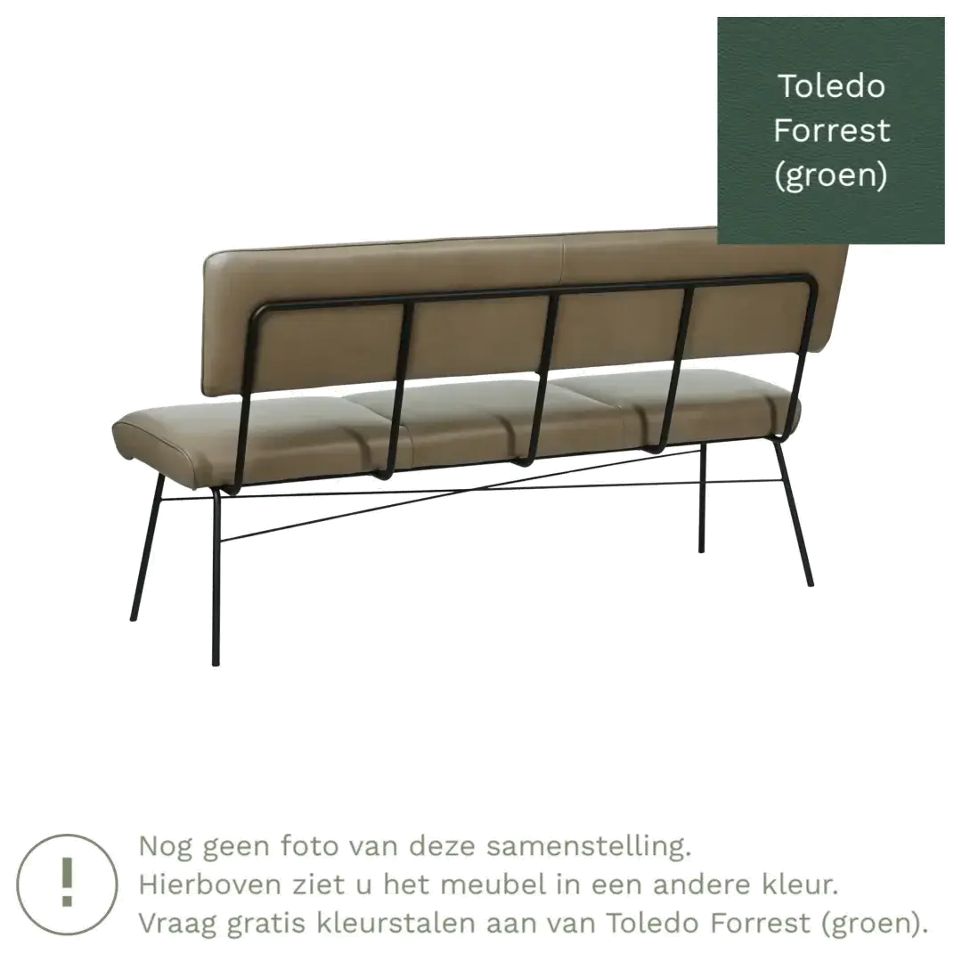 afbeelding van Leren eetkamerbank Solid - Toledo Forrest (groen) - Poten staal rond zwart