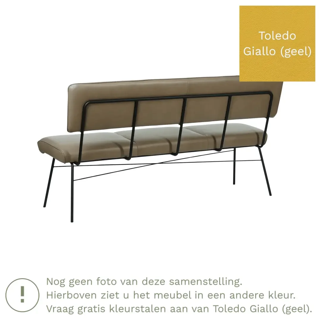 afbeelding van Leren eetkamerbank Solid - Toledo Giallo (geel) - Poten staal rond zwart