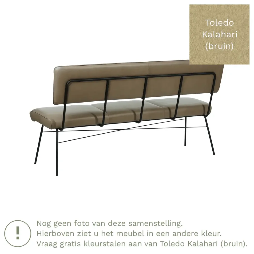 afbeelding van Leren eetkamerbank Solid - Toledo Kalahari (bruin) - Poten staal rond zwart