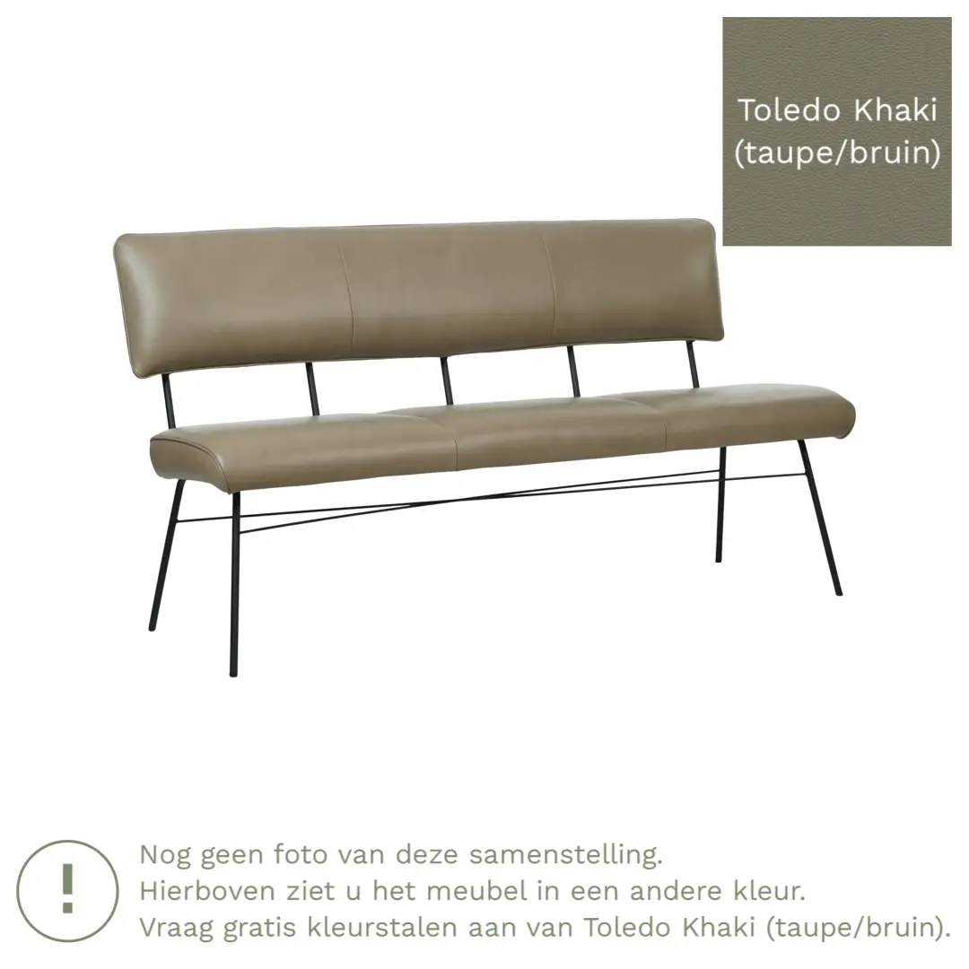 afbeelding van Leren eetkamerbank Solid - Toledo Khaki (taupe/bruin) - Poten staal rond zwart