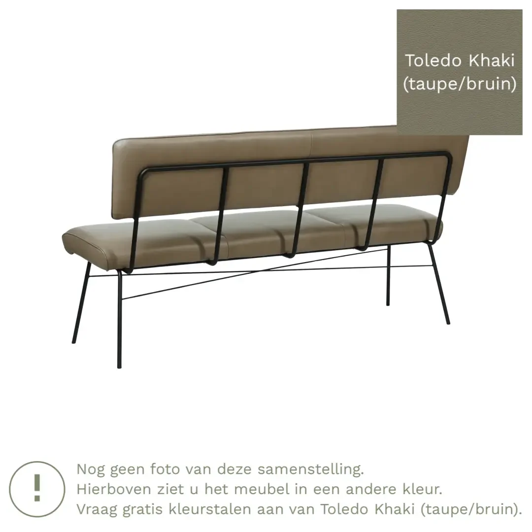 afbeelding van Leren eetkamerbank Solid - Toledo Khaki (taupe/bruin) - Poten staal rond zwart
