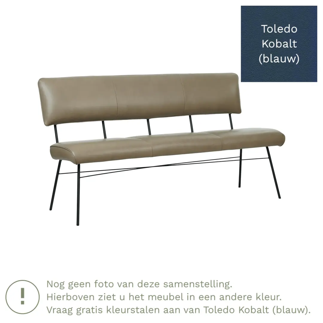 afbeelding van Leren eetkamerbank Solid - Toledo Kobalt (blauw) - Poten staal rond zwart