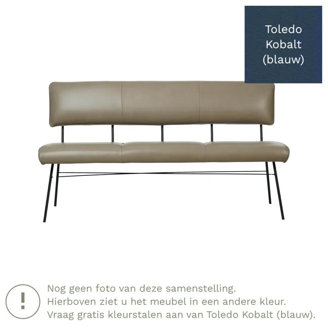 afbeelding van Leren eetkamerbank Solid - Toledo Kobalt (blauw) - Poten staal rond zwart