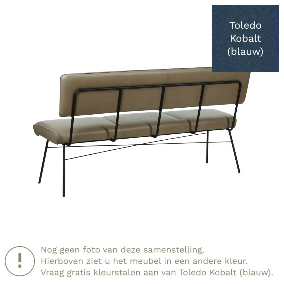 afbeelding van Leren eetkamerbank Solid - Toledo Kobalt (blauw) - Poten staal rond zwart