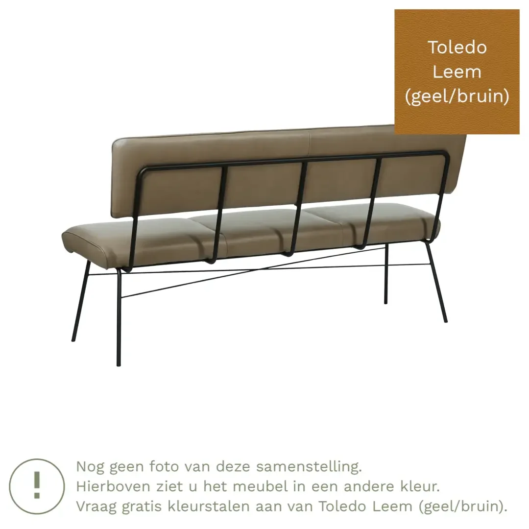 afbeelding van Leren eetkamerbank Solid - Toledo Leem (geel/bruin) - Poten staal rond zwart