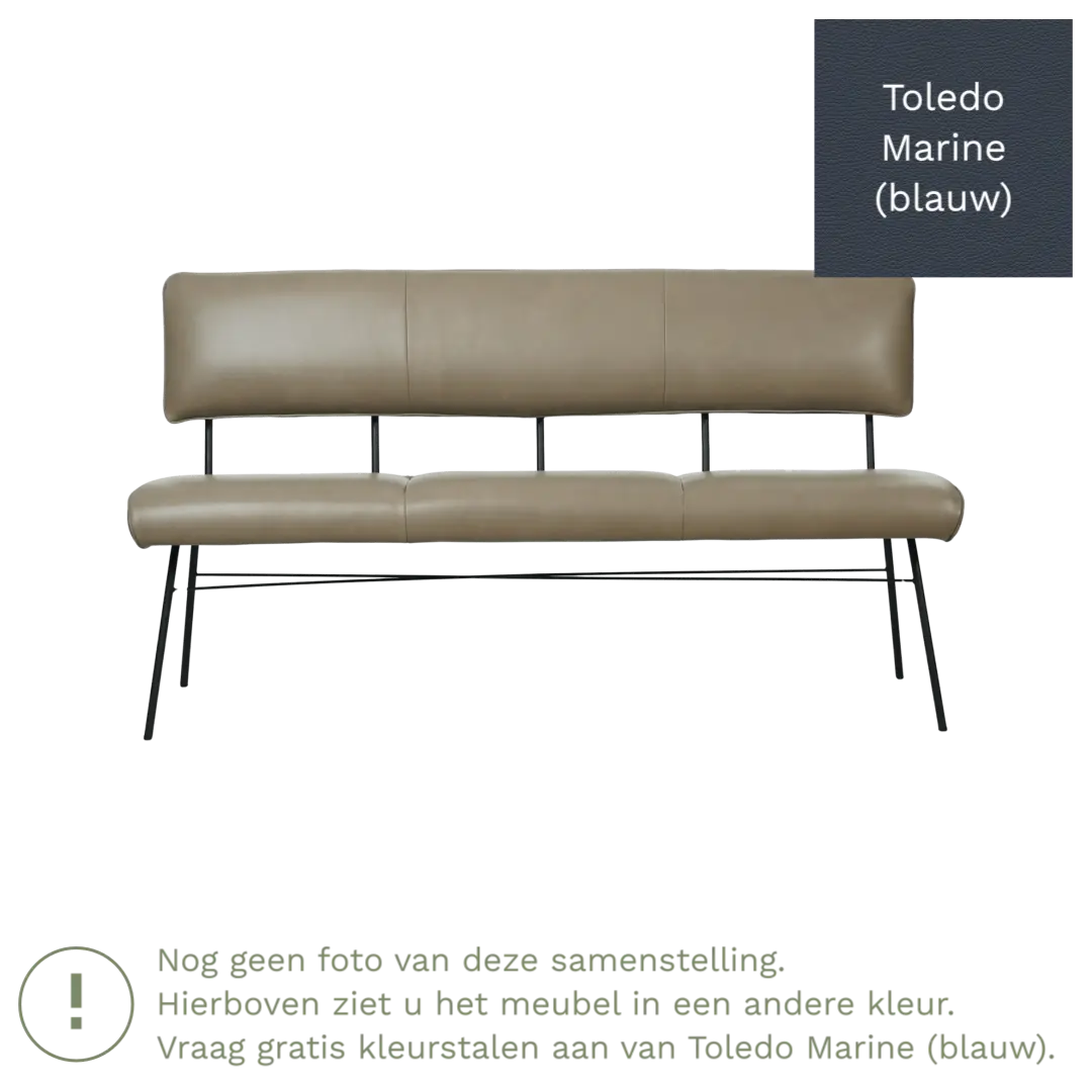 afbeelding van Leren eetkamerbank Solid - Toledo Marine (blauw) - Poten staal rond zwart