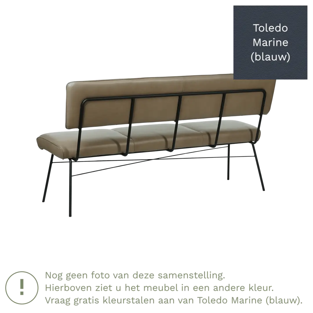 afbeelding van Leren eetkamerbank Solid - Toledo Marine (blauw) - Poten staal rond zwart