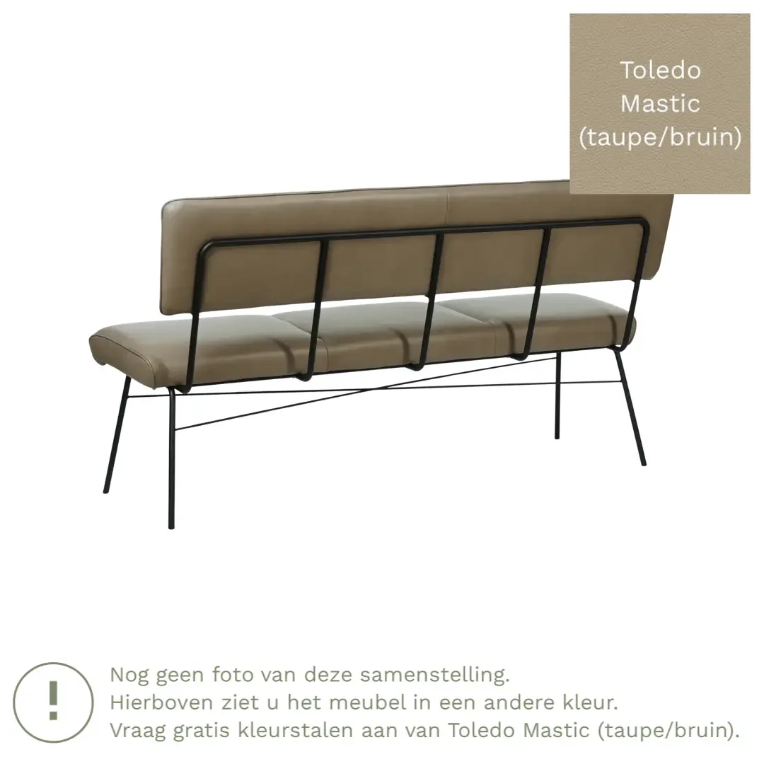afbeelding van Leren eetkamerbank Solid - Toledo Mastic (taupe/bruin) - Poten staal rond zwart