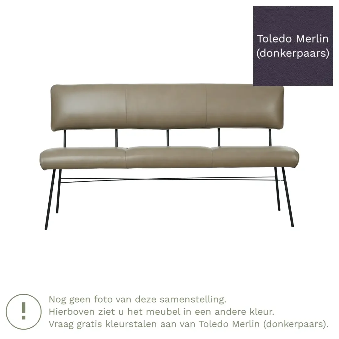 afbeelding van Leren eetkamerbank Solid - Toledo Merlin (donkerpaars) - Poten staal rond zwart