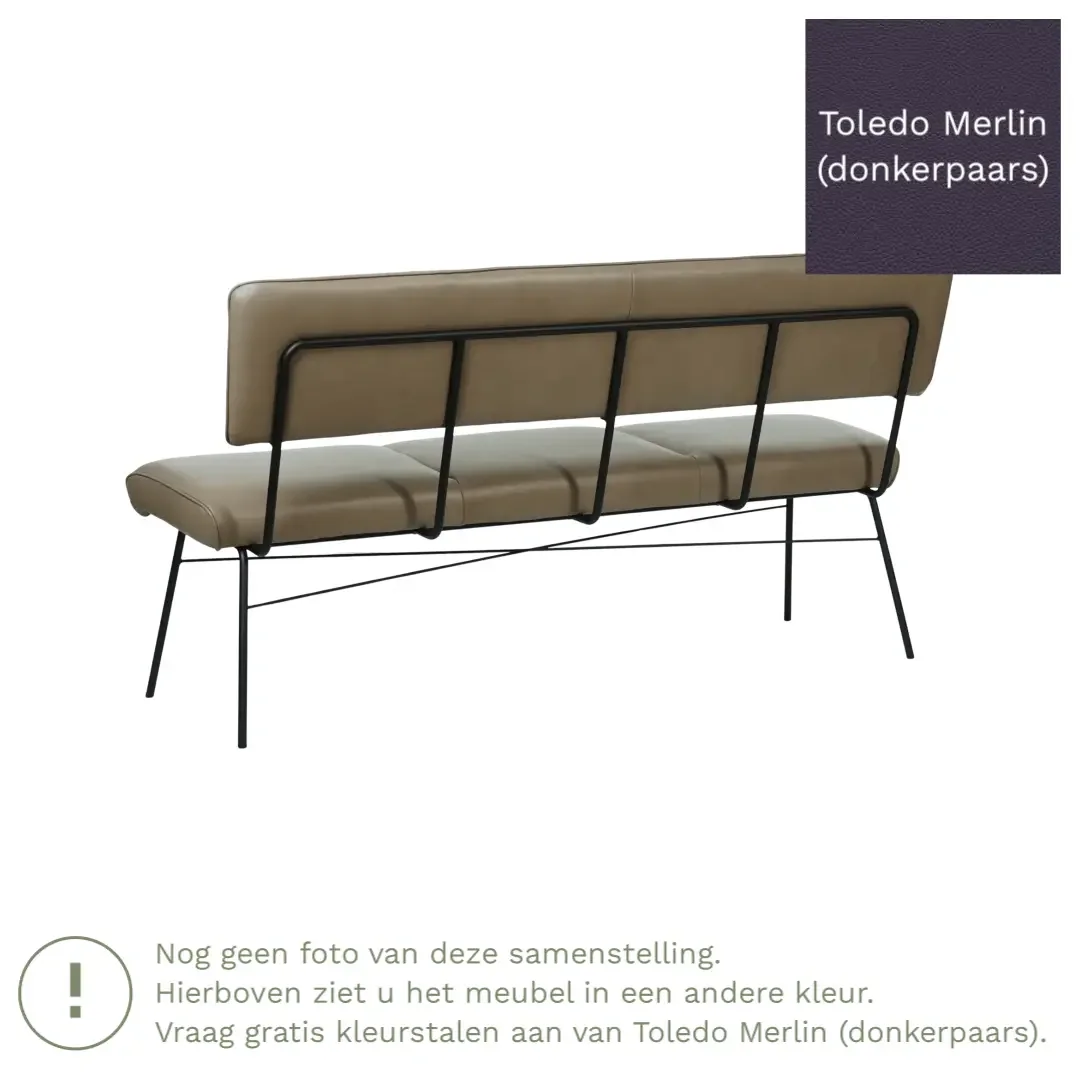 afbeelding van Leren eetkamerbank Solid - Toledo Merlin (donkerpaars) - Poten staal rond zwart