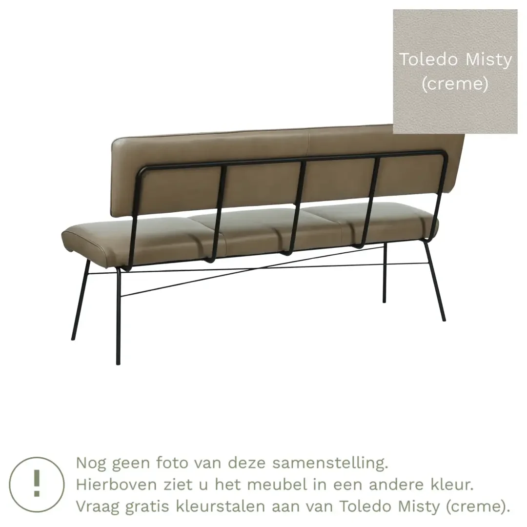 afbeelding van Leren eetkamerbank Solid - Toledo Misty (crème) - Poten staal rond zwart