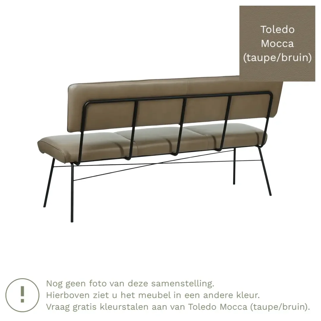 afbeelding van Leren eetkamerbank Solid - Toledo Mocca (taupe/bruin) - Poten staal rond zwart