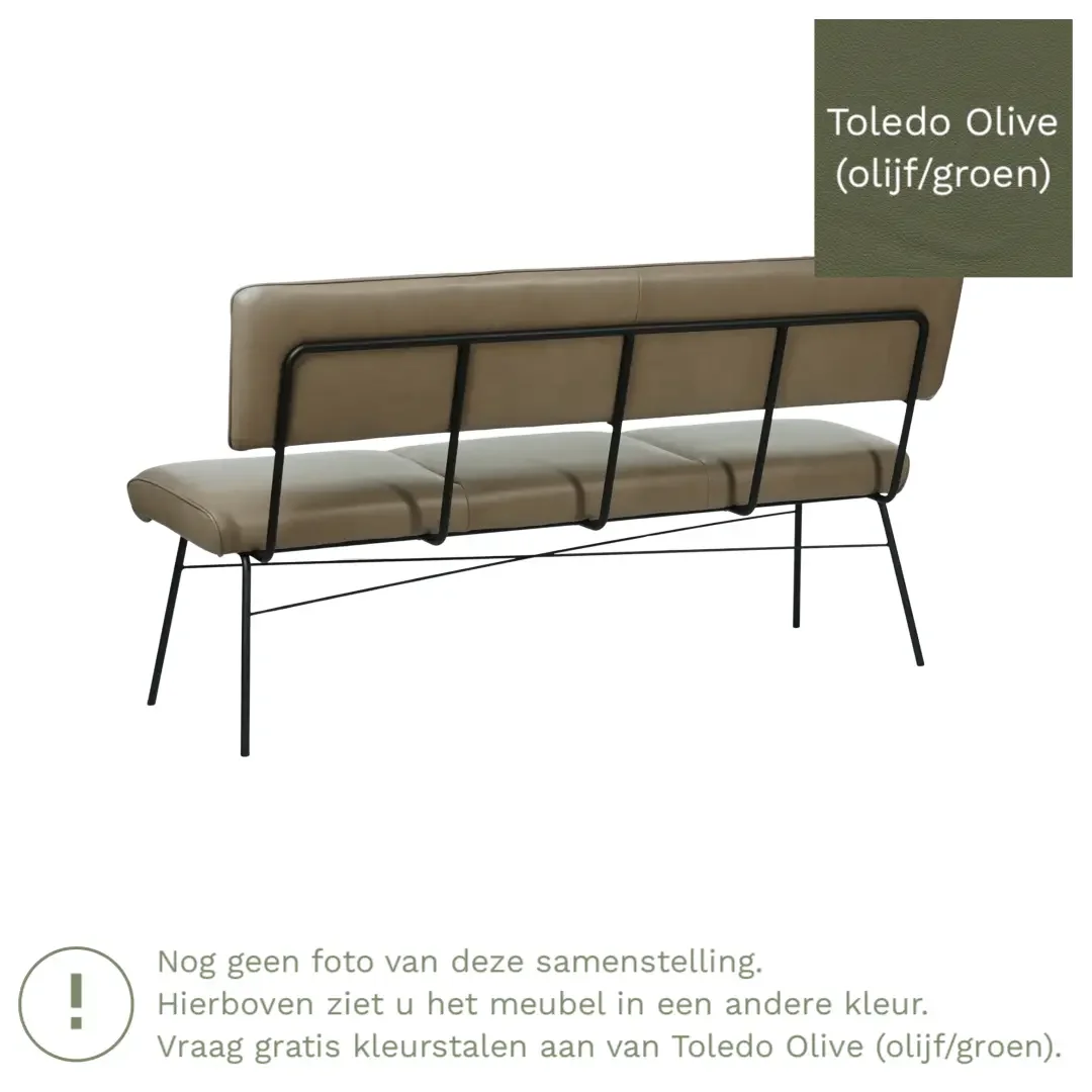 afbeelding van Leren eetkamerbank Solid - Toledo Olive (olijf/goen) - Poten staal rond zwart