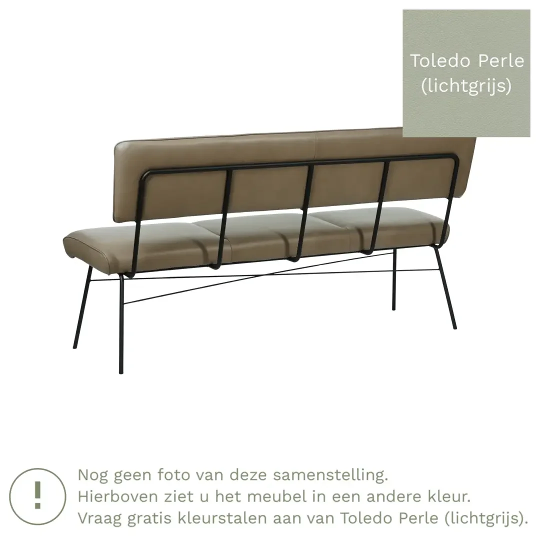 afbeelding van Leren eetkamerbank Solid - Toledo Perle (lichtgrijs) - Poten staal rond zwart