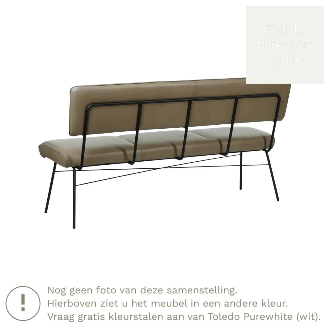 afbeelding van Leren eetkamerbank Solid - Toledo Purewhite (wit) - Poten staal rond zwart