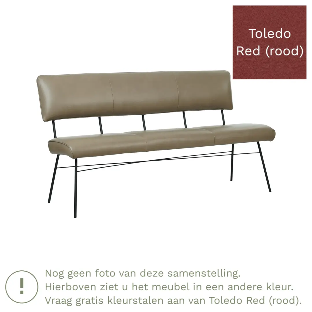 afbeelding van Leren eetkamerbank Solid - Toledo Red (rood) - Poten staal rond zwart
