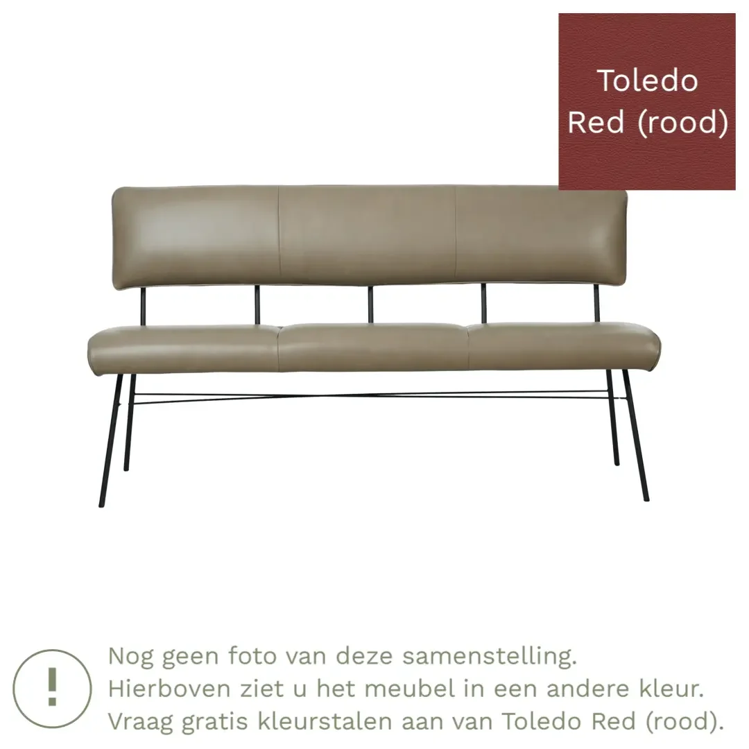 afbeelding van Leren eetkamerbank Solid - Toledo Red (rood) - Poten staal rond zwart