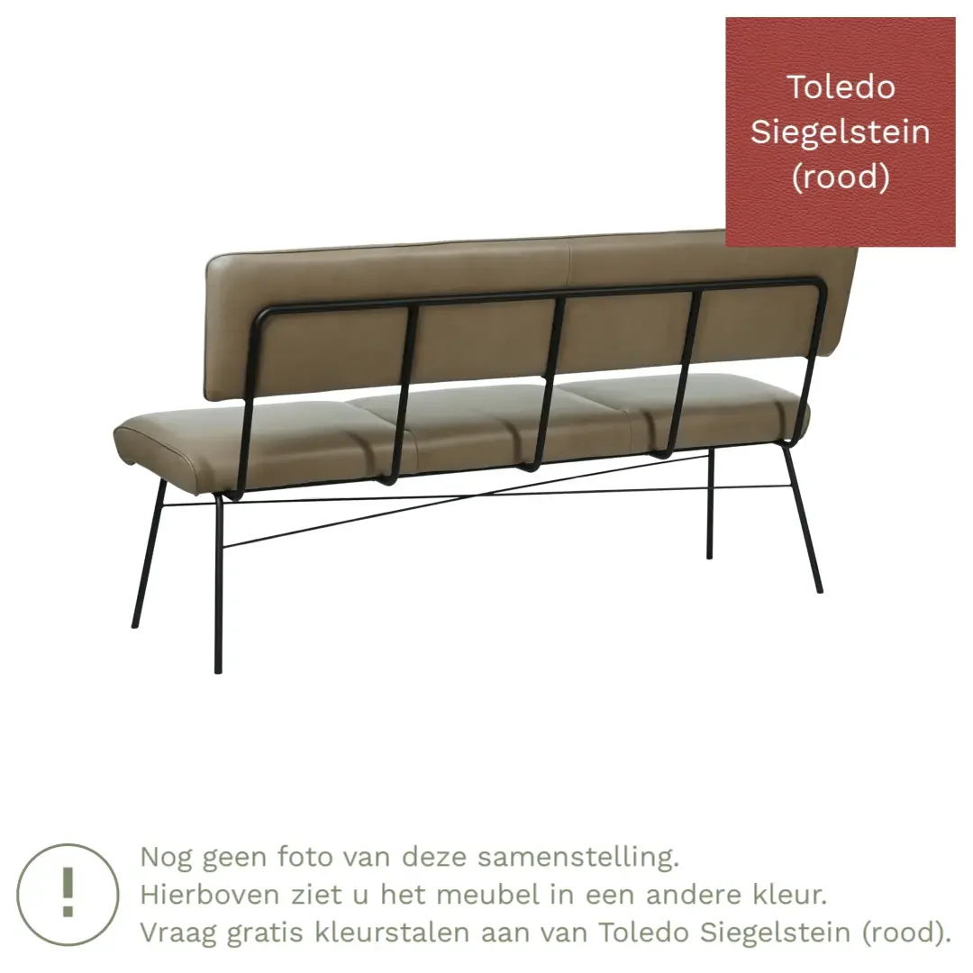 afbeelding van Leren eetkamerbank Solid - Toledo Siegelstein (rood) - Poten staal rond zwart