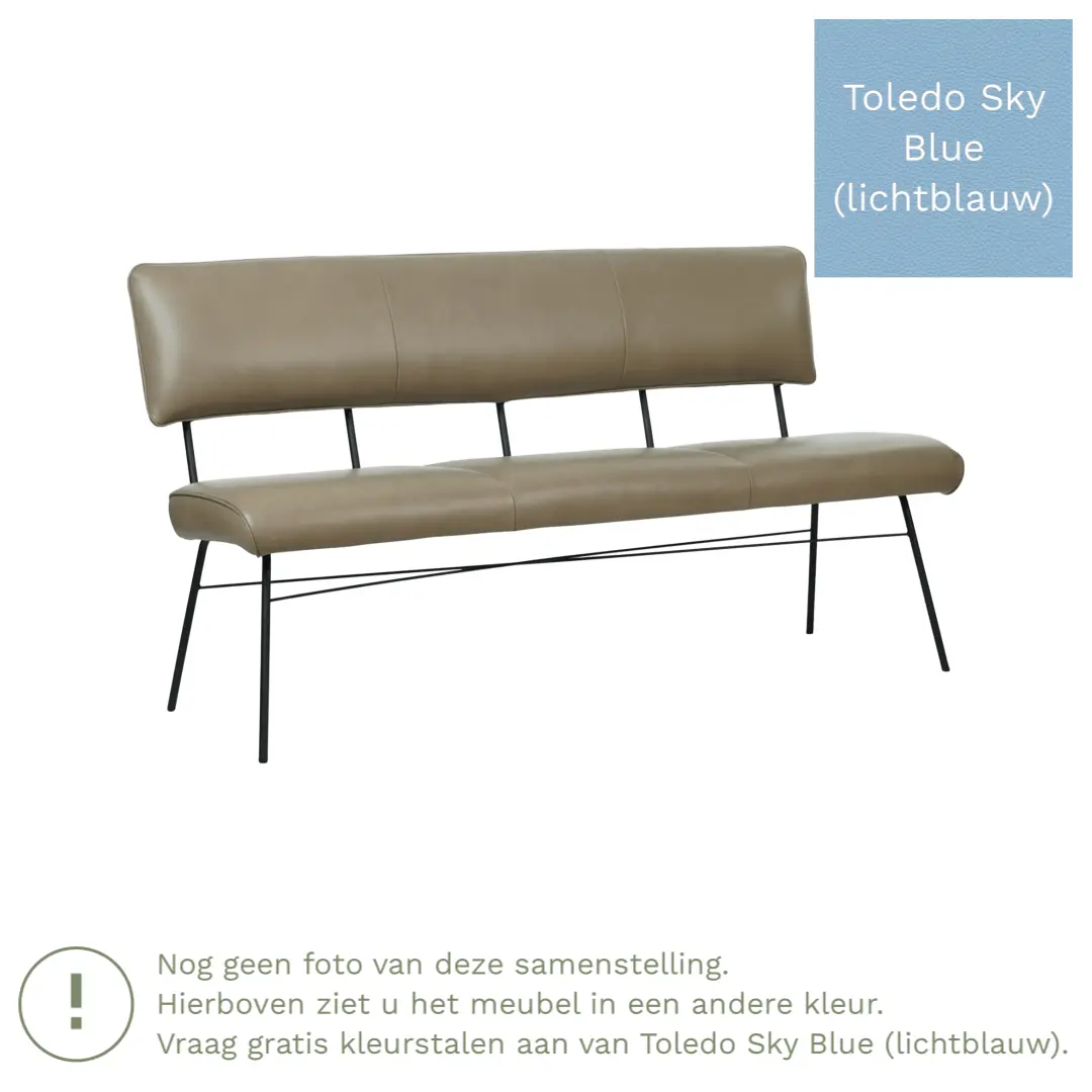 afbeelding van Leren eetkamerbank Solid - Toledo Sky Blue (lichtblauw) - Poten staal rond zwart