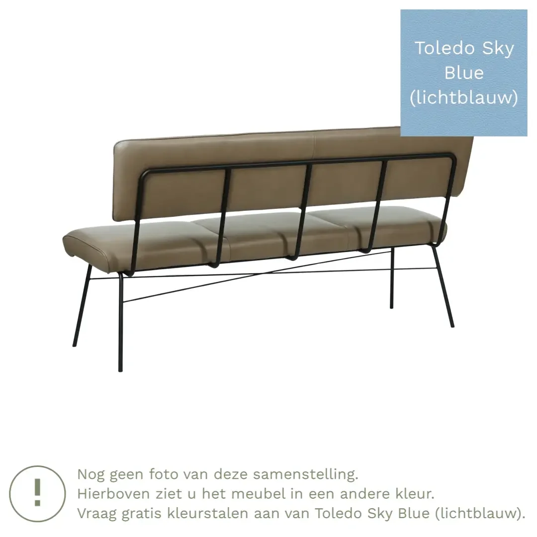 afbeelding van Leren eetkamerbank Solid - Toledo Sky Blue (lichtblauw) - Poten staal rond zwart