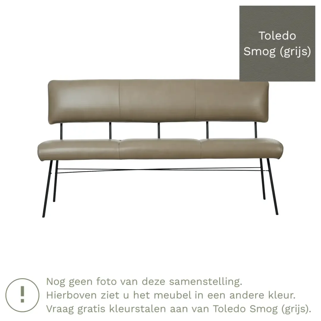 afbeelding van Leren eetkamerbank Solid - Toledo Smog (grijs) - Poten staal rond zwart