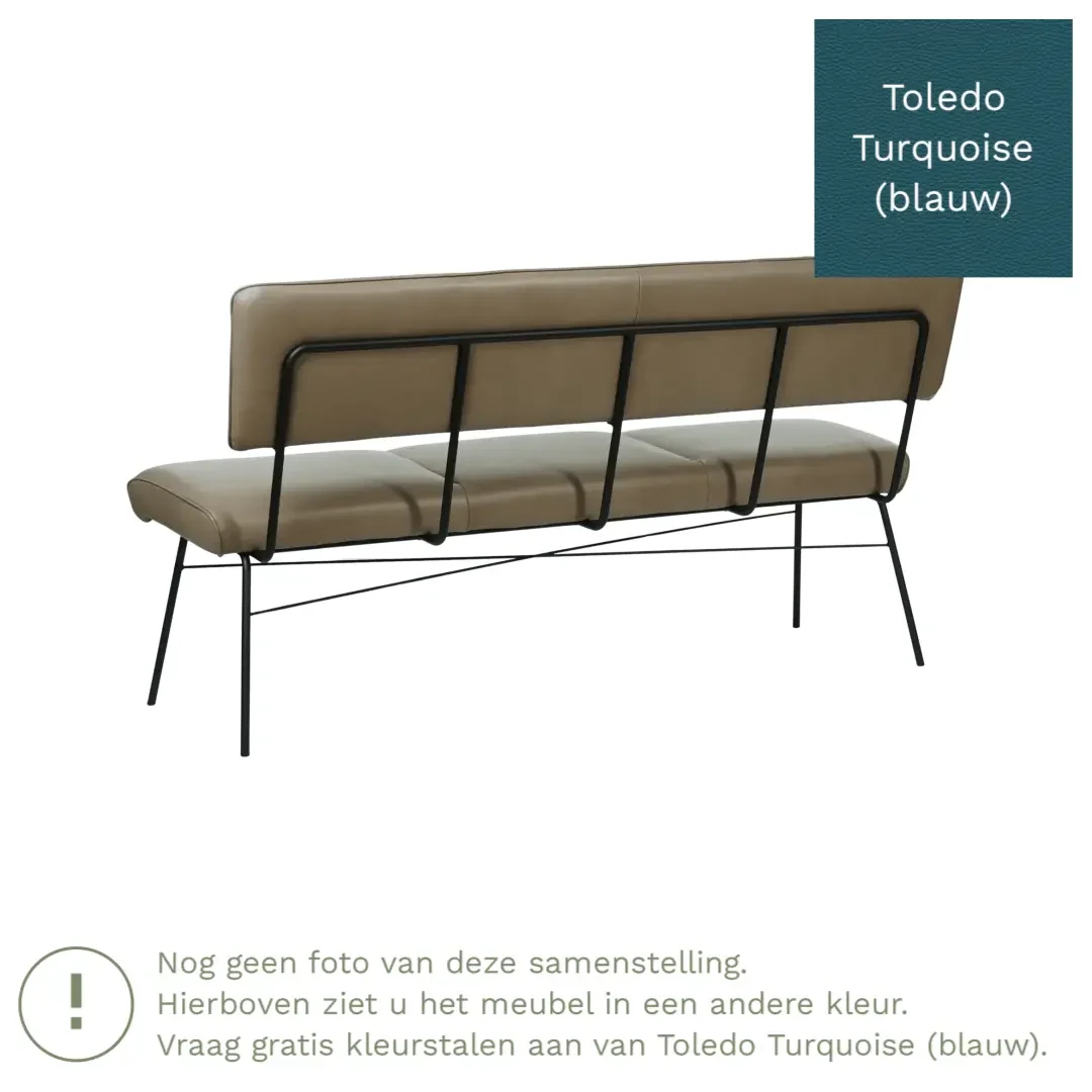 afbeelding van Leren eetkamerbank Solid - Toledo Turquoise (blauw) - Poten staal rond zwart