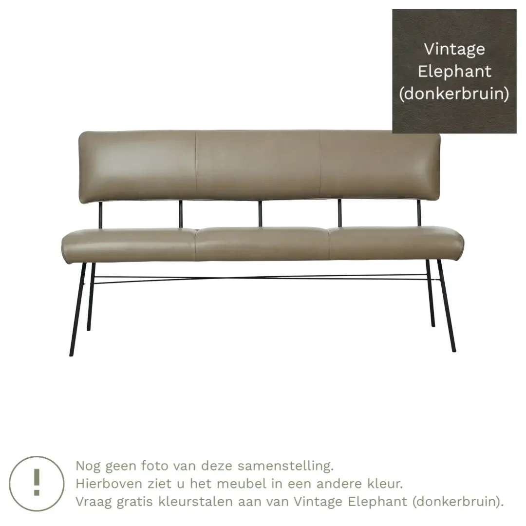 afbeelding van Leren eetkamerbank Solid - Vintage Elephant (donkerbruin) - Poten staal rond zwart