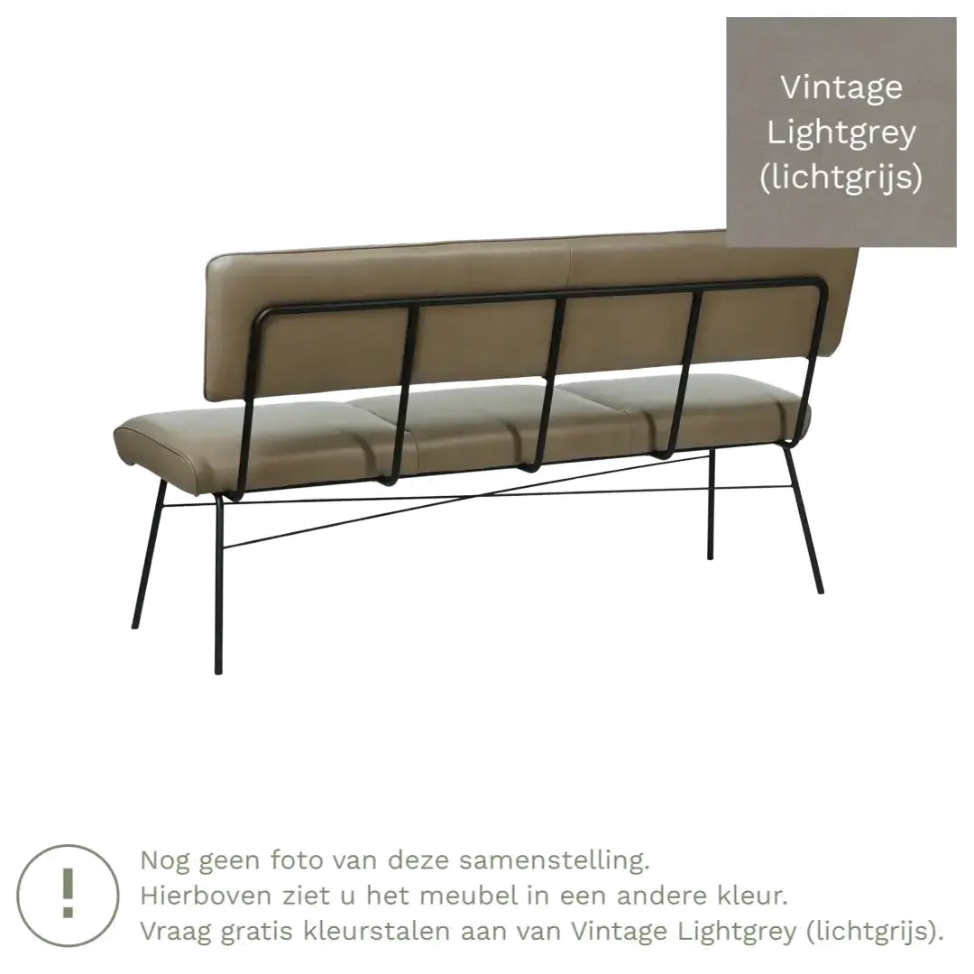 afbeelding van Leren eetkamerbank Solid - Vintage Lightgrey (lichtgrijs) - Poten staal rond zwart