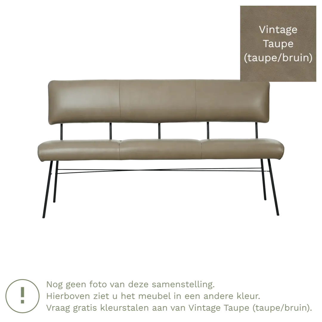 afbeelding van Leren eetkamerbank Solid - Vintage Taupe (taupe/bruin) - Poten staal rond zwart