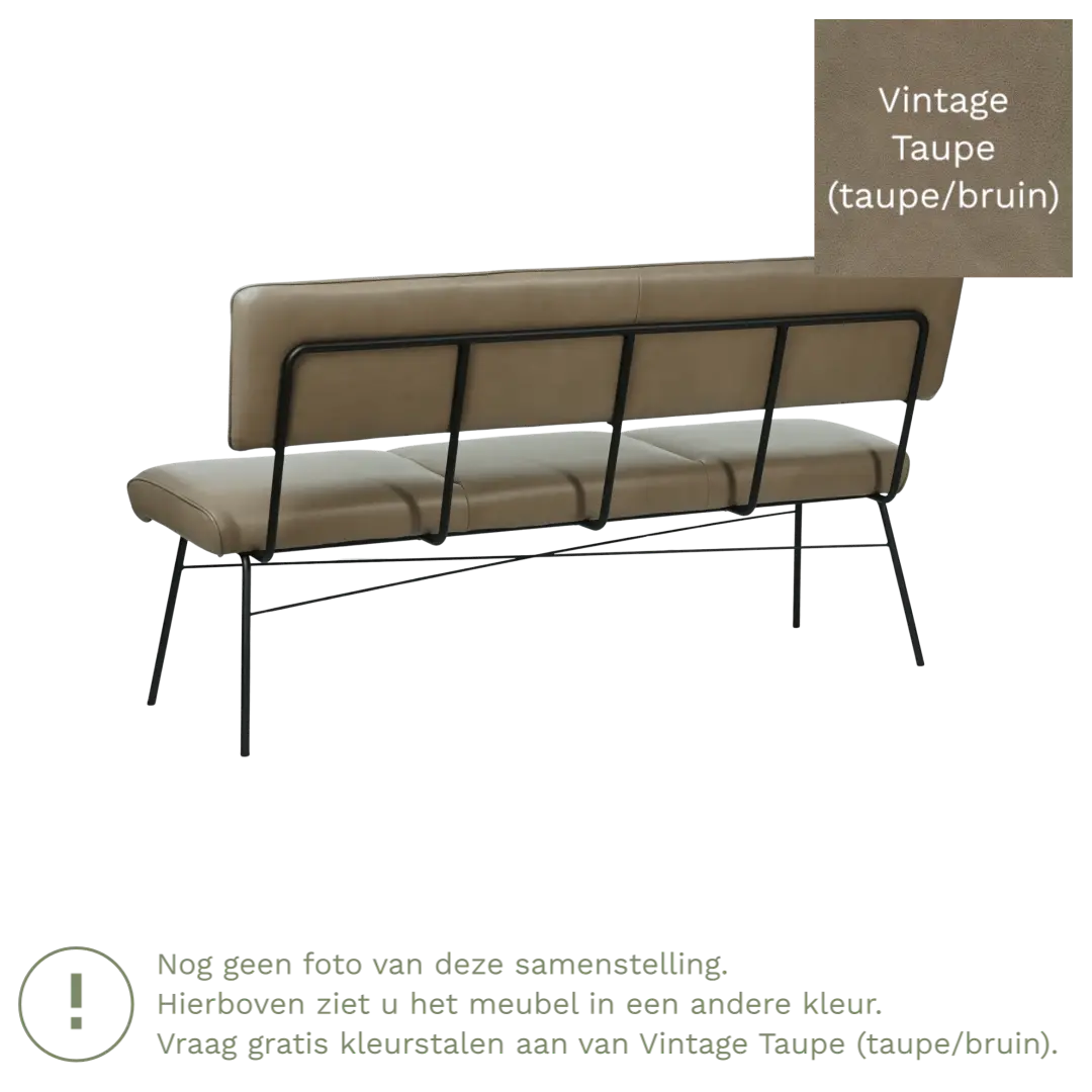 afbeelding van Leren eetkamerbank Solid - Vintage Taupe (taupe/bruin) - Poten staal rond zwart