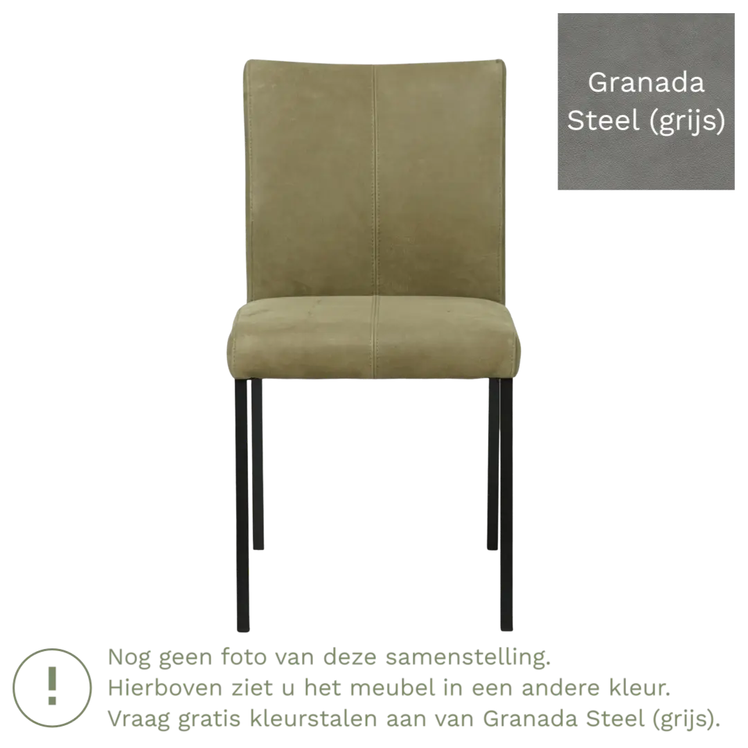 afbeelding van Leren eetkamerstoel Basic - Granada Steel (grijs) - Poten staal vierkant RVS
