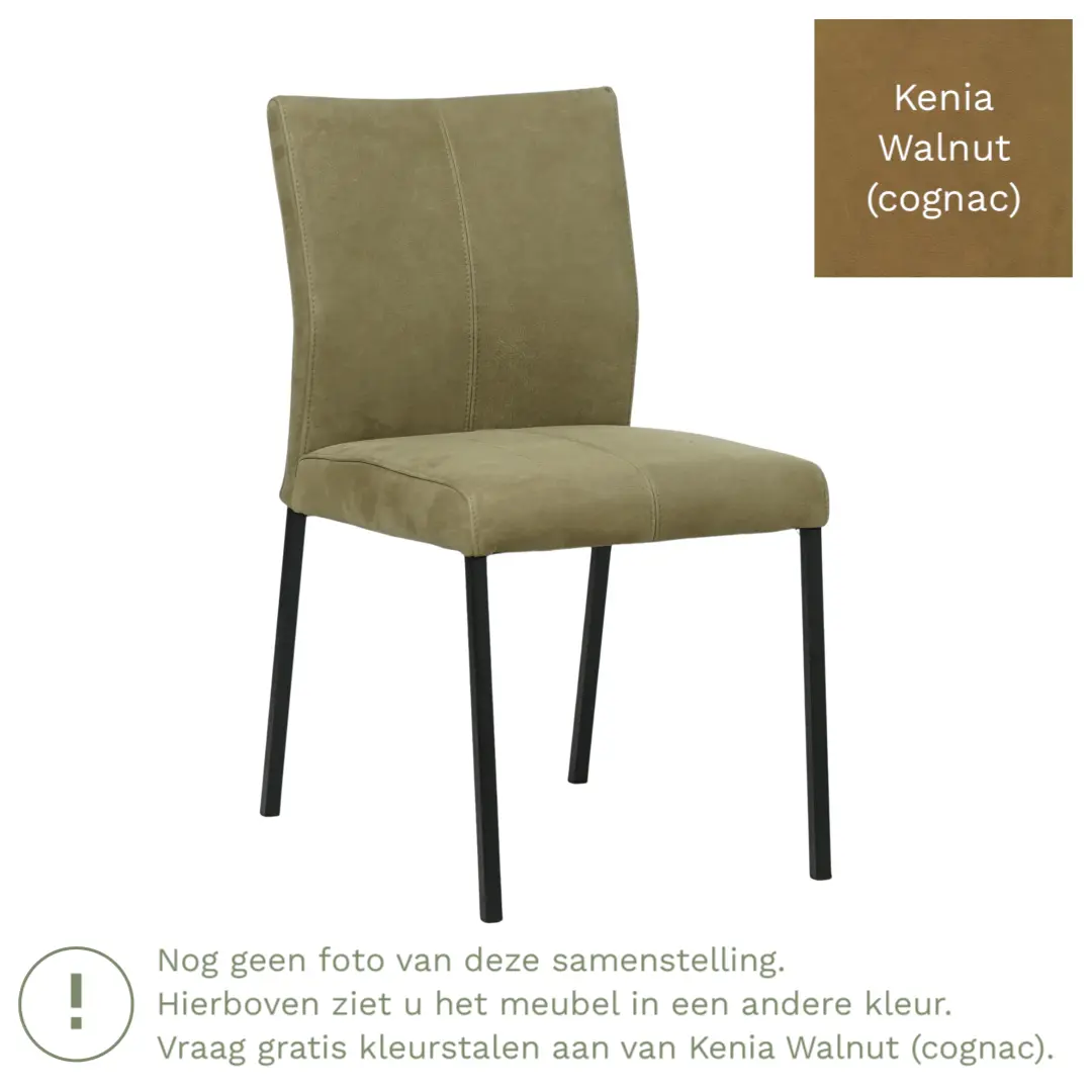 afbeelding van Leren eetkamerstoel Basic - Kenia Walnut (cognac) - Poten staal vierkant zwart