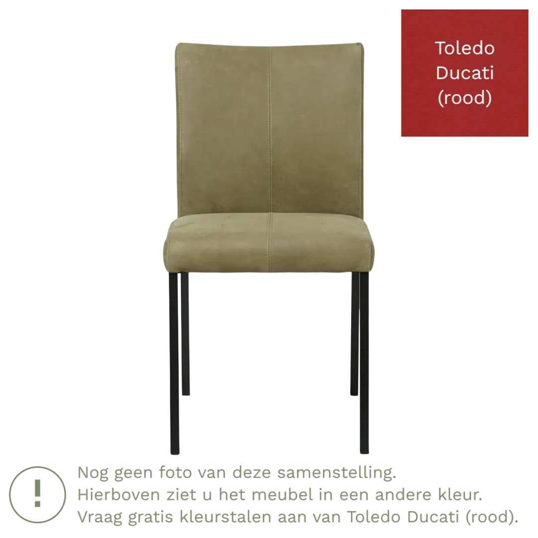 afbeelding van Leren eetkamerstoel Basic - Toledo Ducati (rood) - Poten staal vierkant RVS